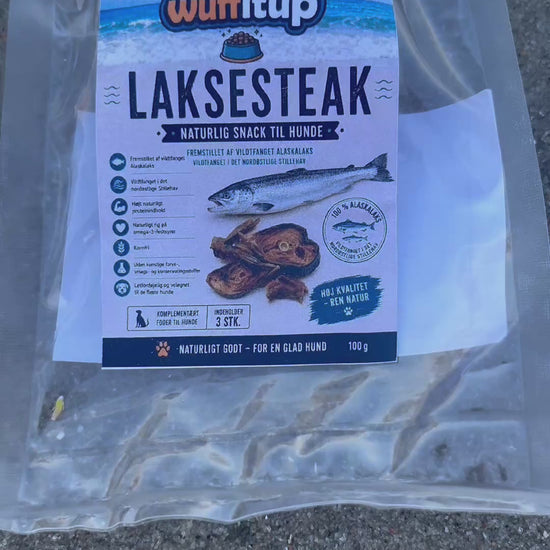 WuffItUp Laksesteak med tørret laks – naturlig fiskesnack til hunde