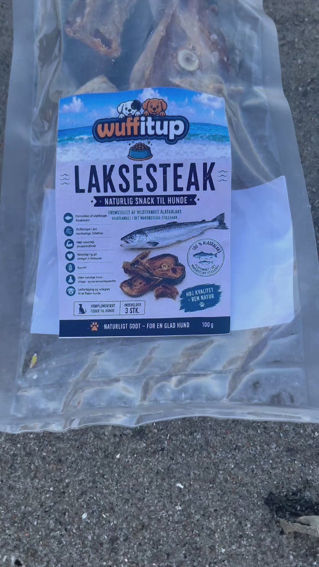 WuffItUp Laksesteak med tørret laks – naturlig fiskesnack til hunde